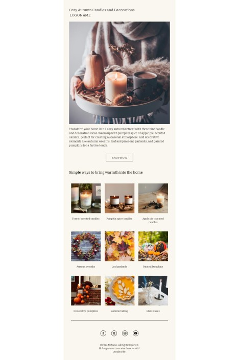 Email template preview of template: Cozy Autumn Candles and Decorations