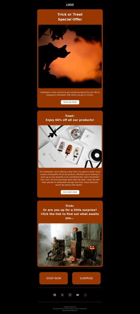 Email template preview of template: Trick or Treat  Special Offer