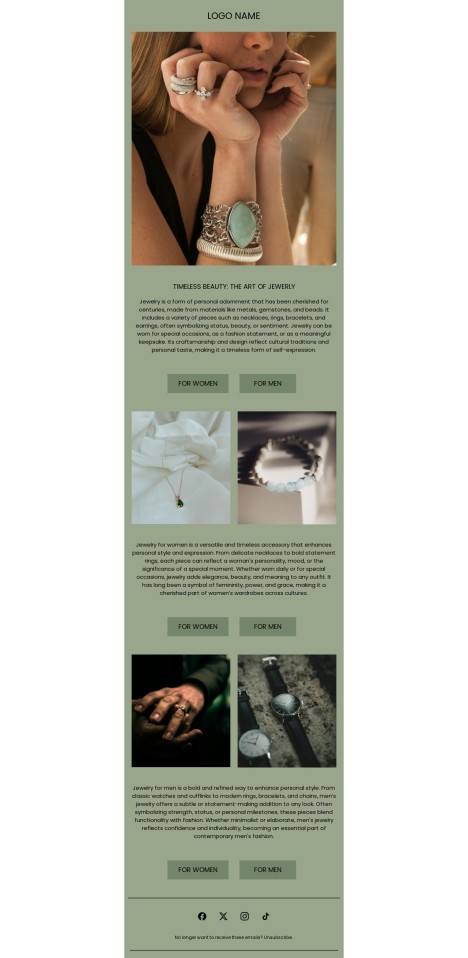 Email template preview of template: The art of jewerly