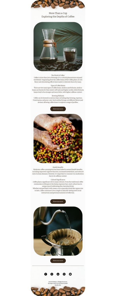 Email template preview of template: Exploring the Depths of Coffee