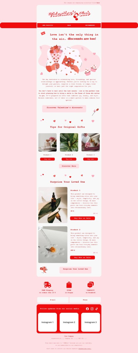 Email template preview of template: Valentine's club