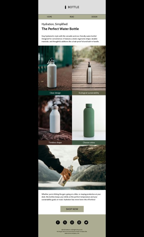 Email template preview of template: The Perfect Water Bottle