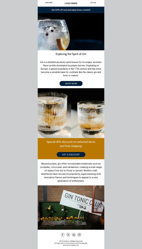 Email template preview of template: Exploring the Spirit of Gin