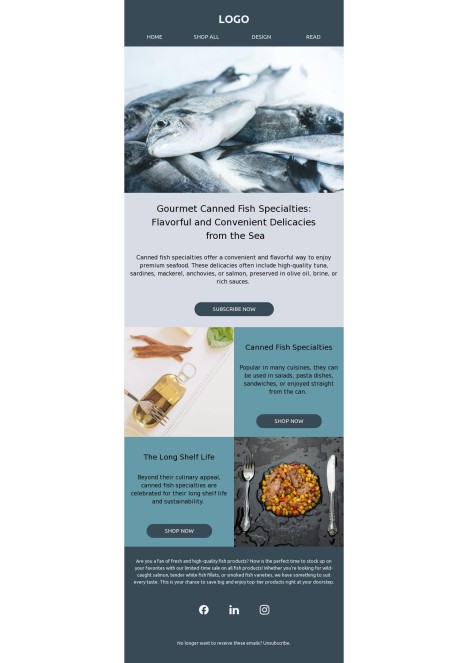 Email template preview of template: Gourmet Canned Fish Specialties