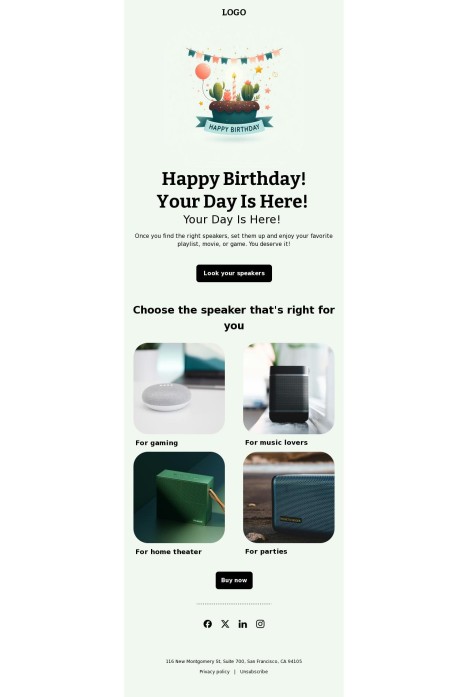 Email template preview of template: Happy Birthday