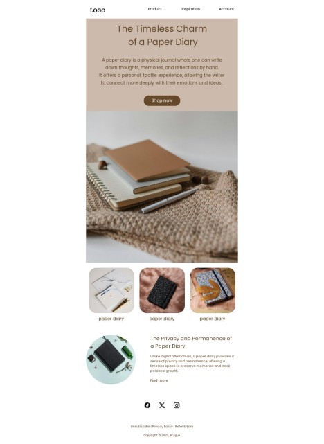 Email template preview of template: The Timeless Charm of a Paper Diary