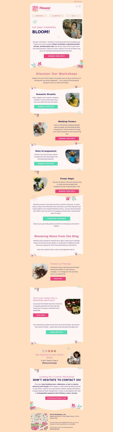 Email template preview of template: Flower workshops