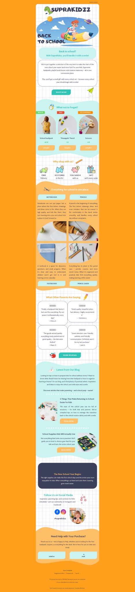 Email template preview of template: Back to School with Suprakidzz