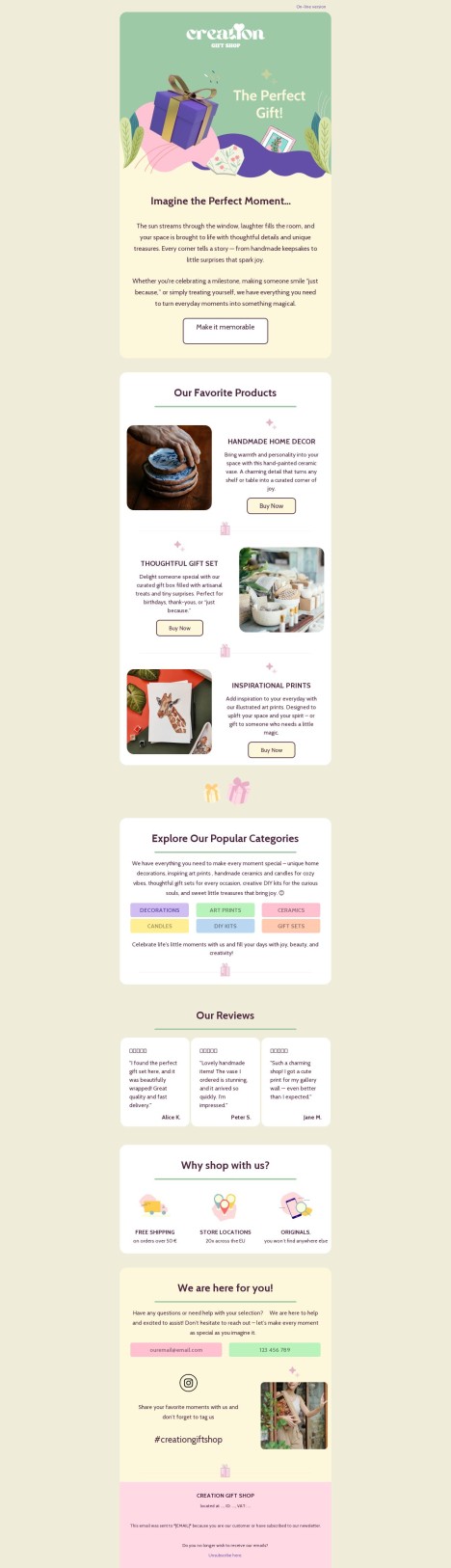 Email template preview of template: Gift Shop