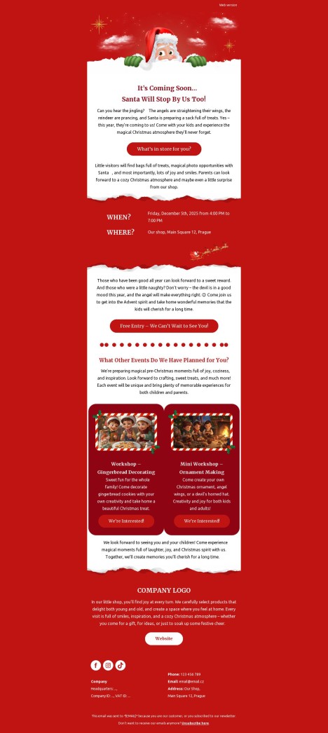 Email template preview of template: Christmas Workshops